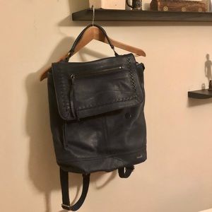 Navy Blue Leather Backpack